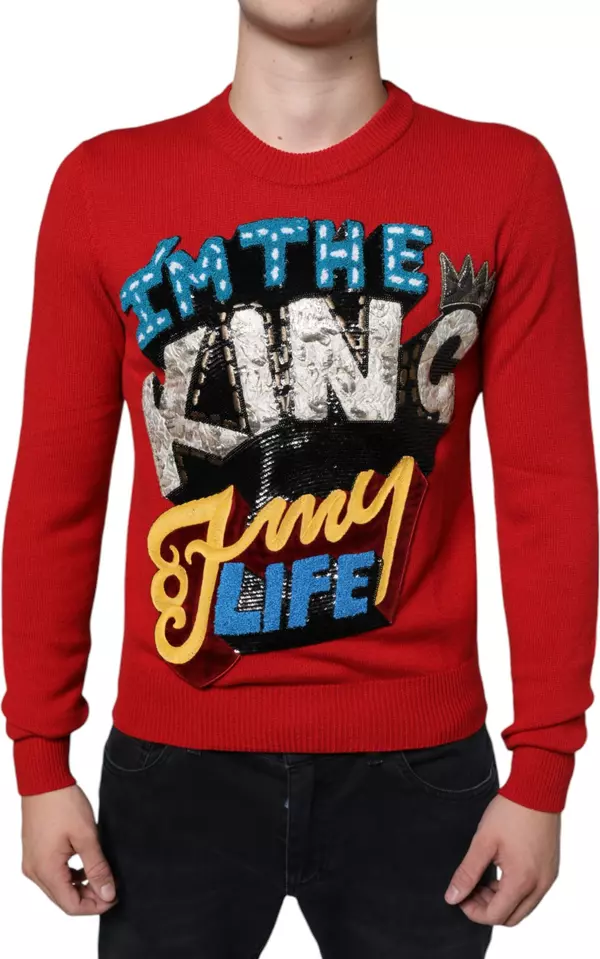 Red I'm The King Wool Crew Neck Sweatshirt Sweater
