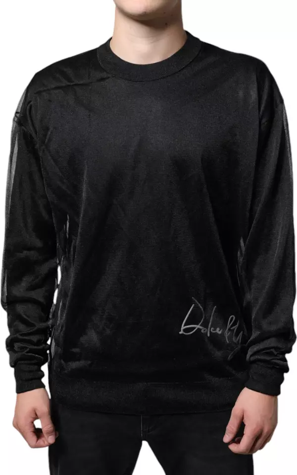 Black Polyester Pullover Sweatshirt Sweater