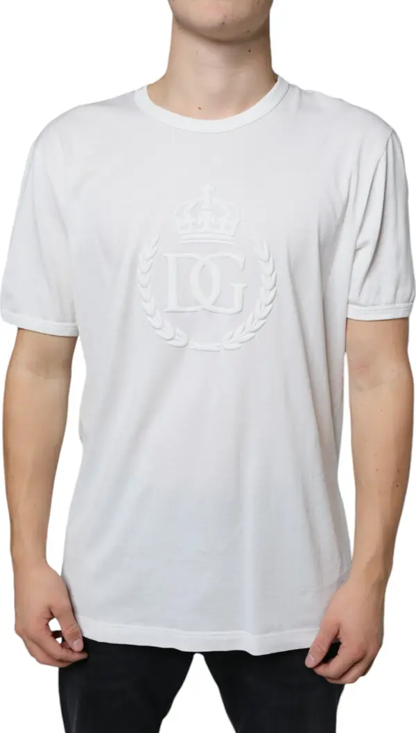 White Logo Embossed Cotton Crewneck T-shirt
