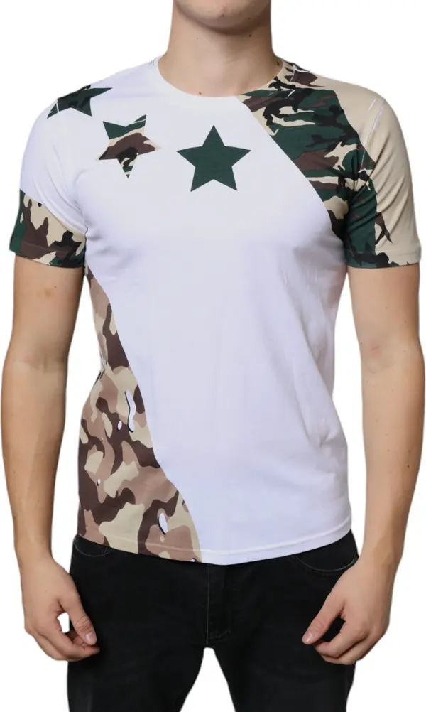 White Camouflage Stars Crew Neck T-shirt