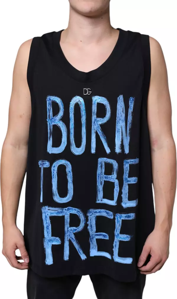 Black Cotton Born To Be Free Sleeveless T-shirt