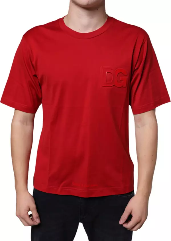 Red Cotton DG Logo Print Crew Neck T-shirt