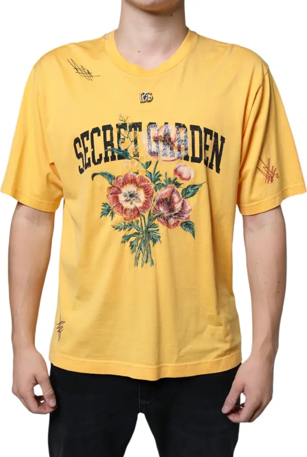 Yellow Secret Graden Floral Cotton Crew Neck T-shirt
