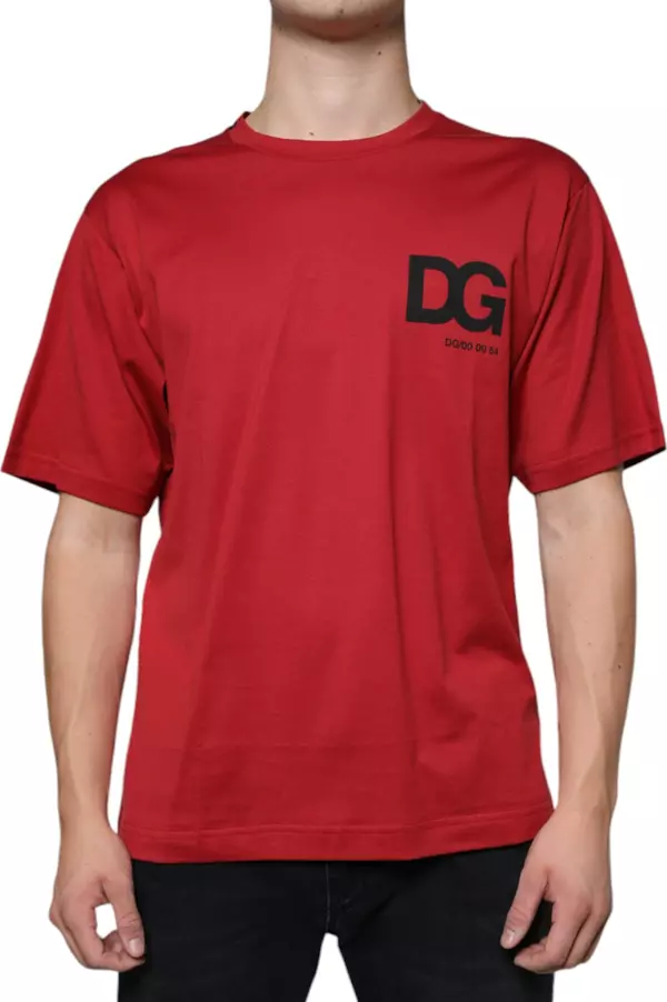 Red Cotton DG Logo Print Crew Neck T-shirt