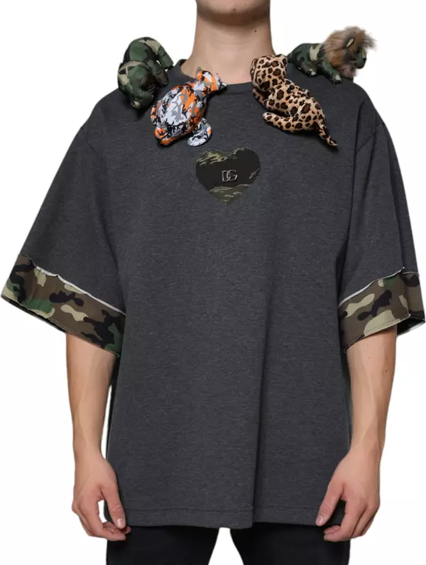 Gray Camouflage Animal Stuff Cotton T-shirt