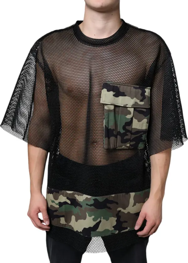 Black Mesh Camouflage Short Sleeves T-shirt