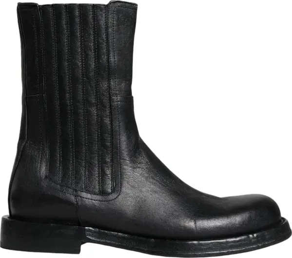 Black Horse Leather Mid Calf Boots Shoes