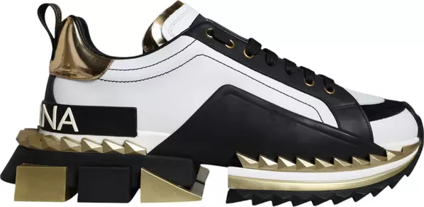 White Gold Black Leather SUPER KING Sneakers Shoes