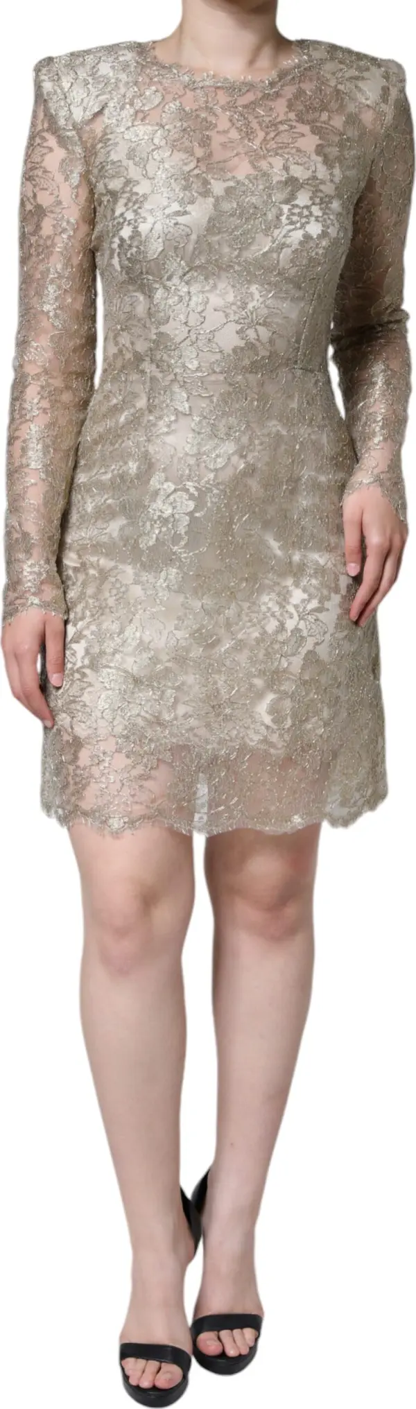 Gold Floral Lace A-line Sheath Mini Dress