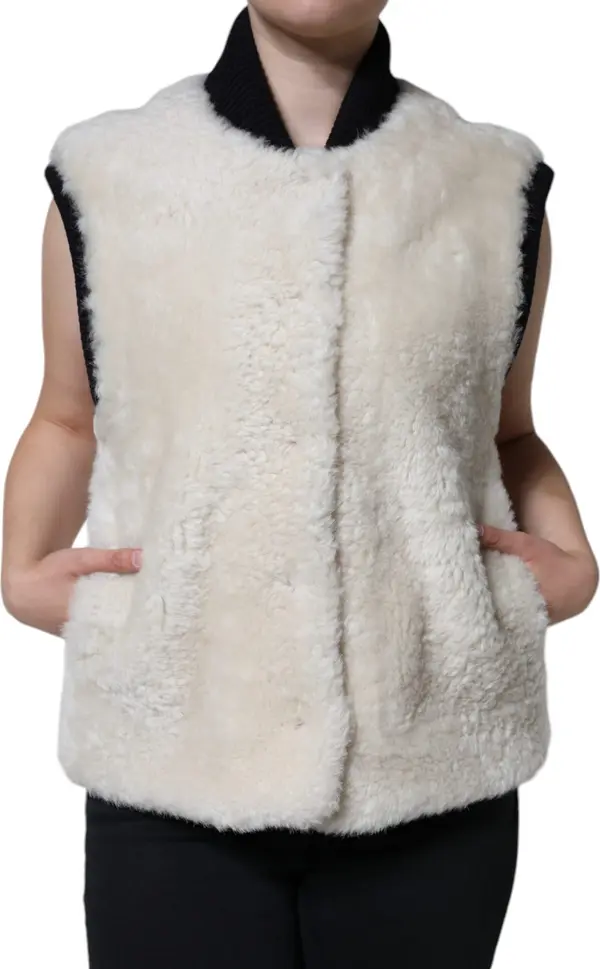 White WARRENFORD Shearling Leather Vest Coat Jacket