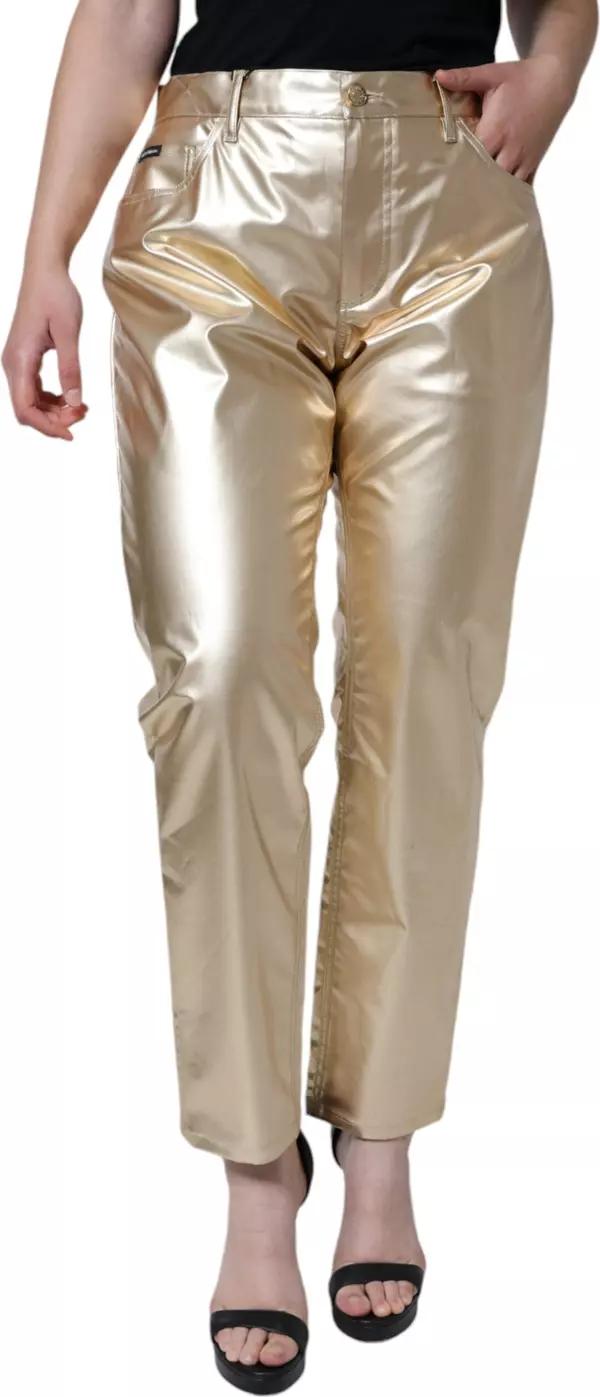 Metallic Gold Polyester Tapered Pants