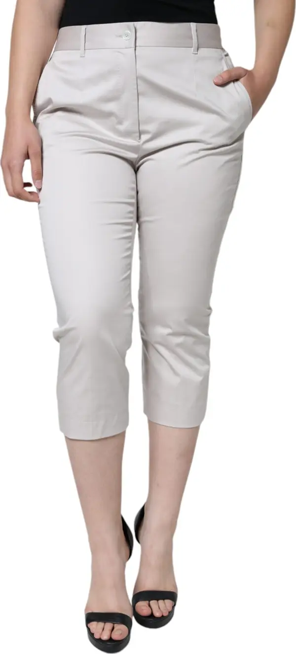 White Cotton Mid Waist Cropped Skinny Pants