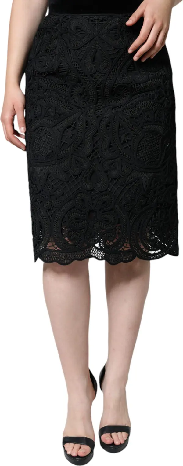 Black Floral Lace HighWaist Pencil Cut Skirt