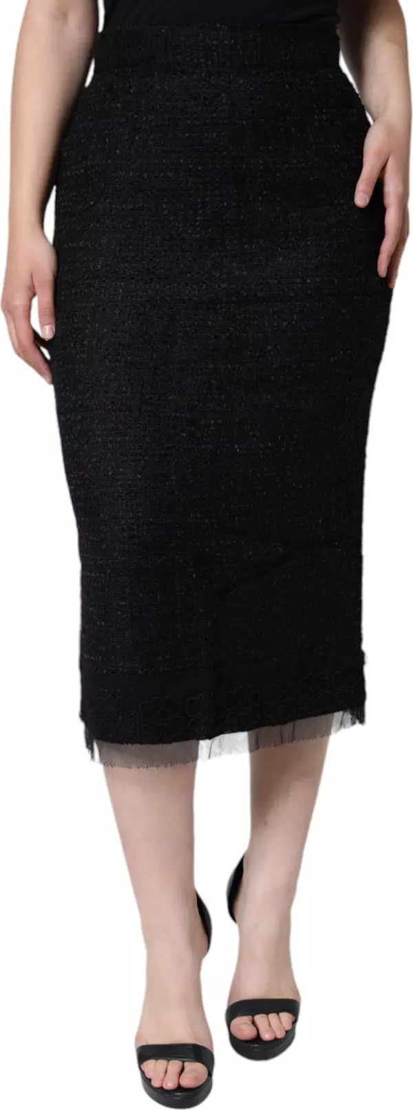 Black Virgin Wool Pencil Cut Midi Skirt