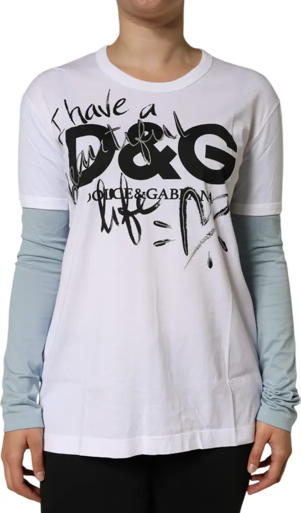 White Cotton Logo Print Round Neck T-shirt
