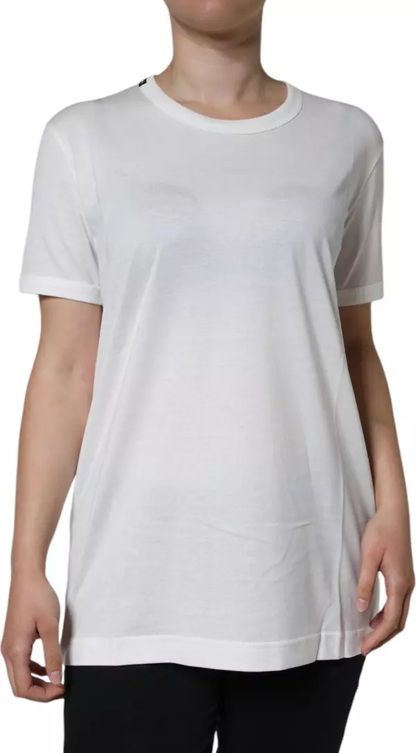 White Cotton Crew Neck Short Sleeve T-shirt
