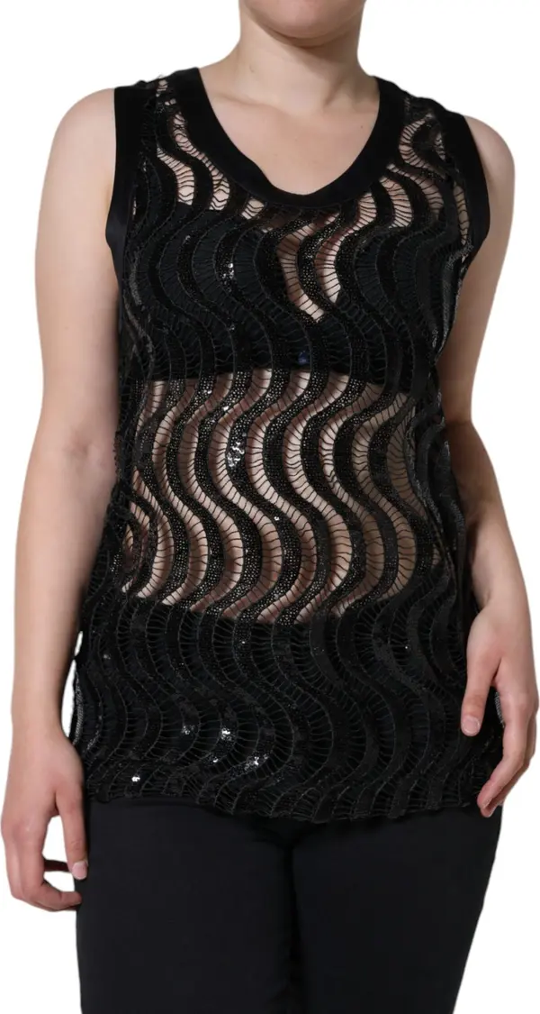 Black Sequin Sleeveless Tank Blouse Top