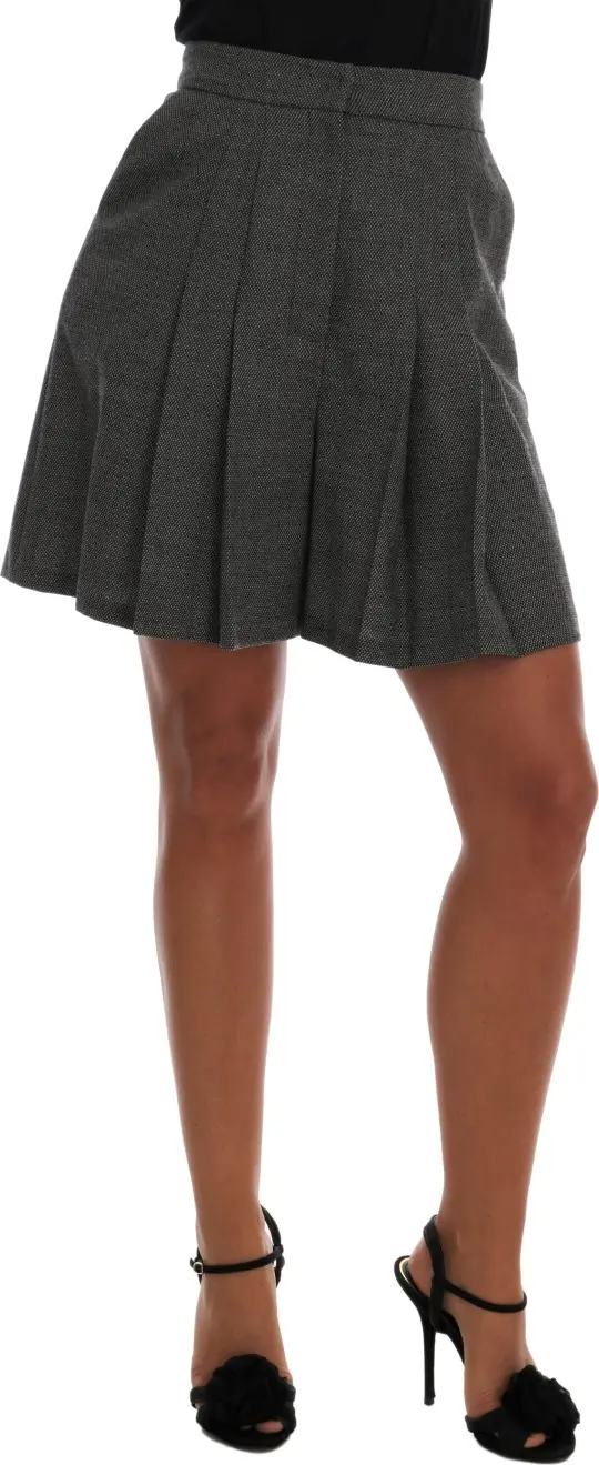 Gray Wool High Waist Mini Shorts