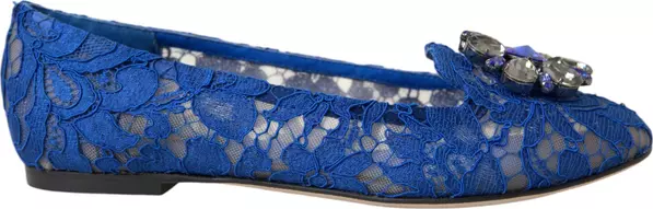 Blue Lace Crystal Ballet Flats Loafers Shoes