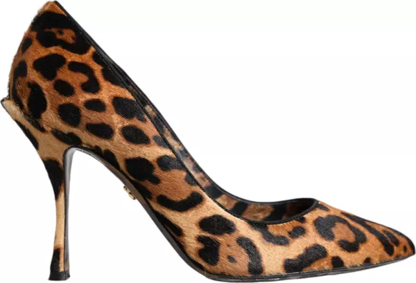 Brown Leopard Calf Hair Heels Pumps Shoes