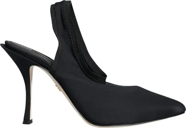 Black Jersey Stretch Heels Slingback Shoes
