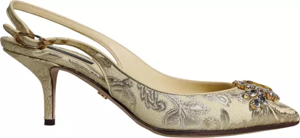 Gold Crystal Pumps Heels Slingbacks Shoes
