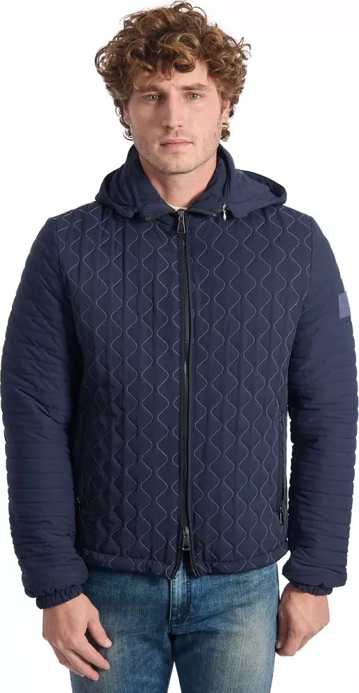 Blue Polyamide Men's Quilted Jacket