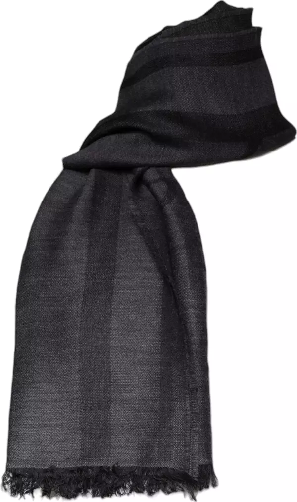 Dark Gray Wool Viscose Foulard Patterned Scarf