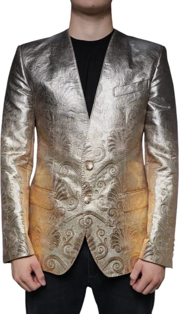 Gold Jacquard Single Breasted Dress Blazer