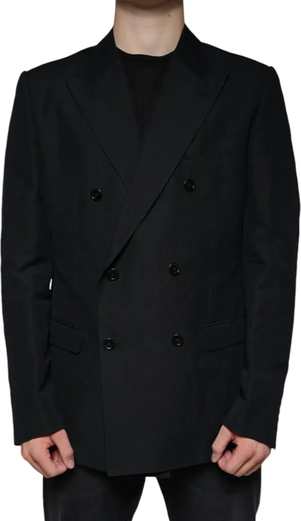 Black Linen Double Breasted Dress Blazer