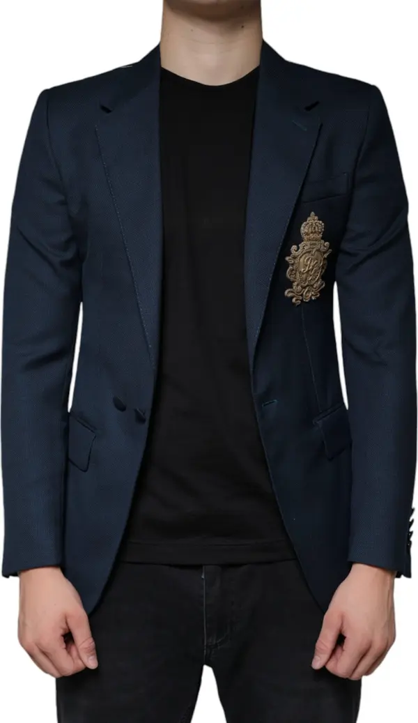 Blue Wool Logo Single Breasted Coat Blazer