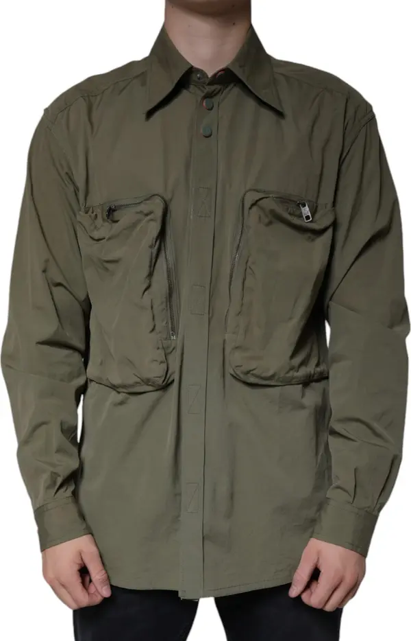 Military Green Cotton Bend Collared Coat Jacket