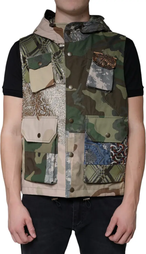 Multicolor Patchwork Hooded Vest Jacket