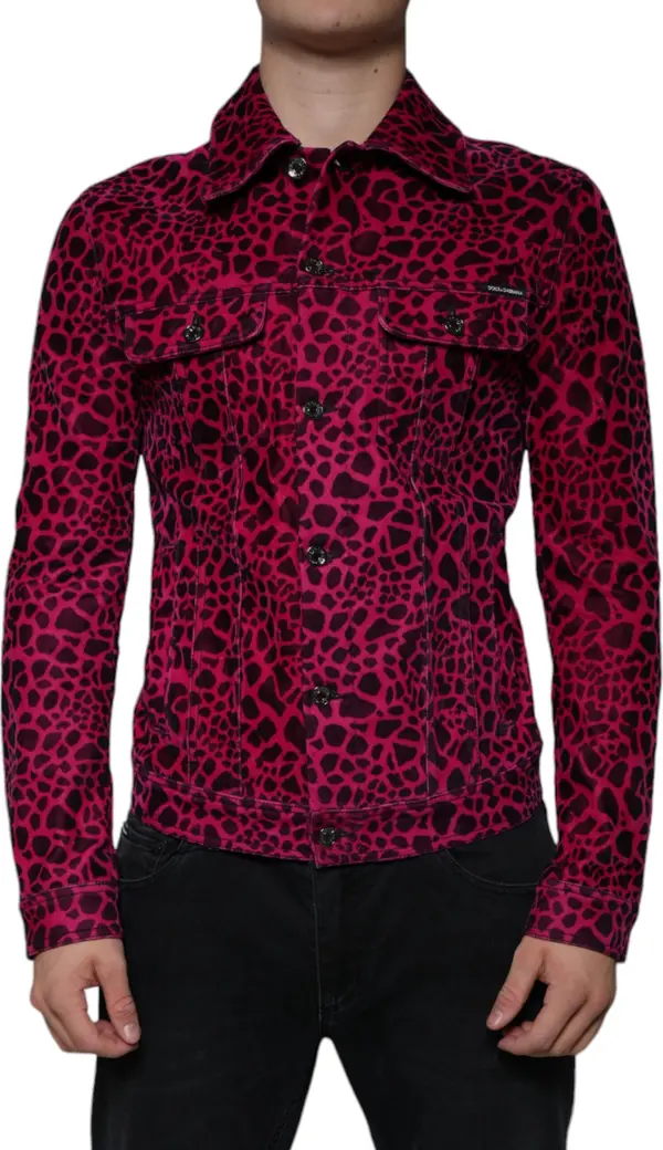 Fuchsia Leopard Button Down Collared Jacket