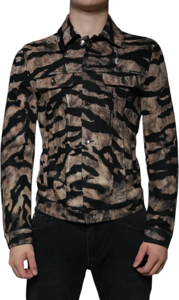 Brown Tiger Button Down Collared Jacket
