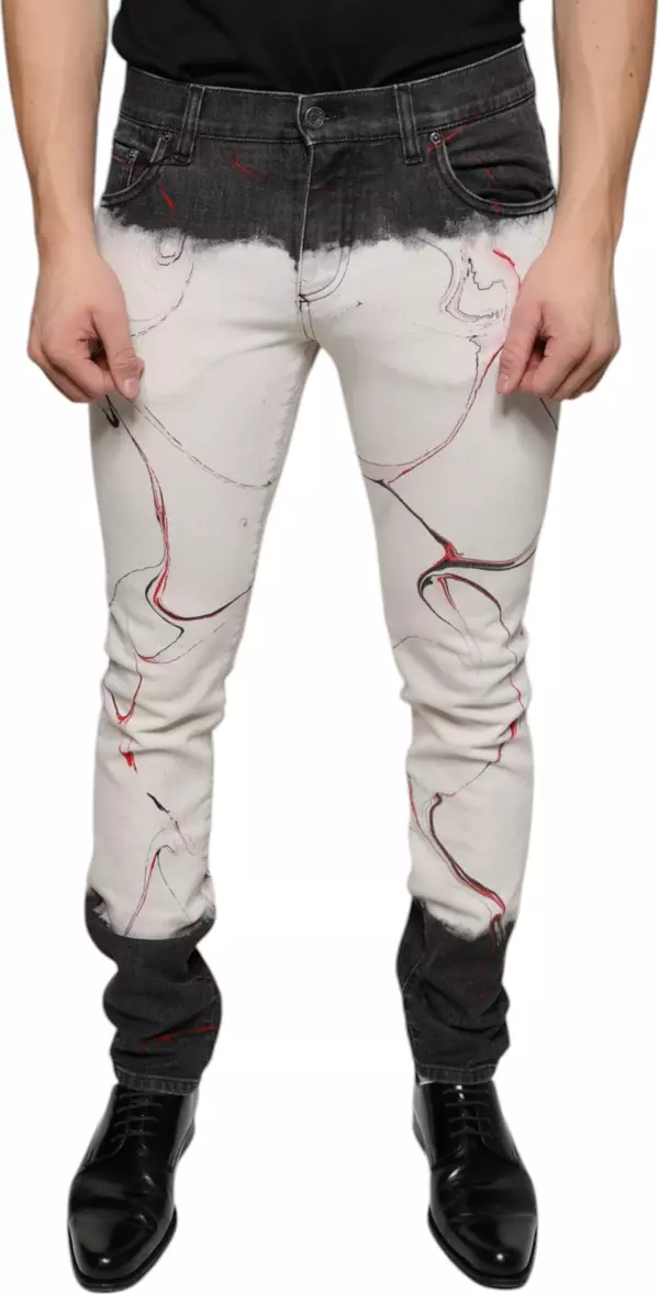 Black White Printed Skinny Men Denim Jeans