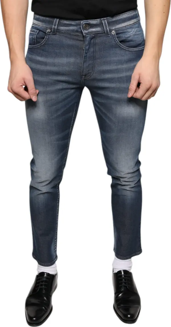 Dark Blue Washed Cotton Skinny Denim Jeans