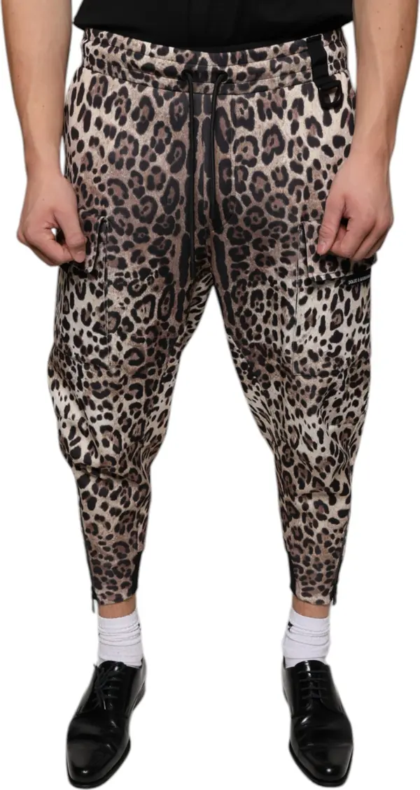 Brown Leopard Polyester Jogger Pants