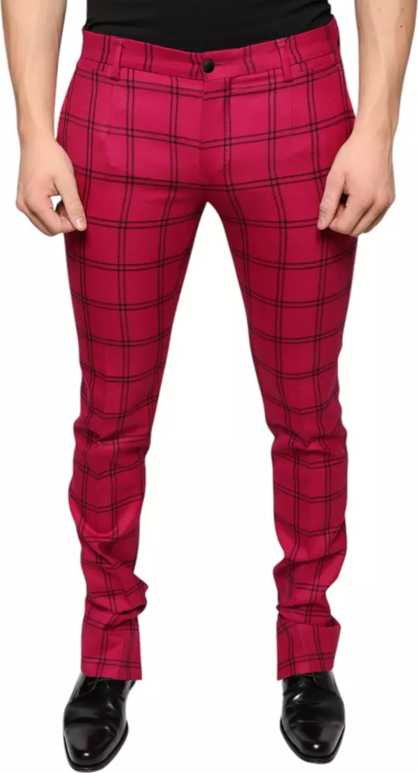 Pink Checkered Wool Skinny Pants