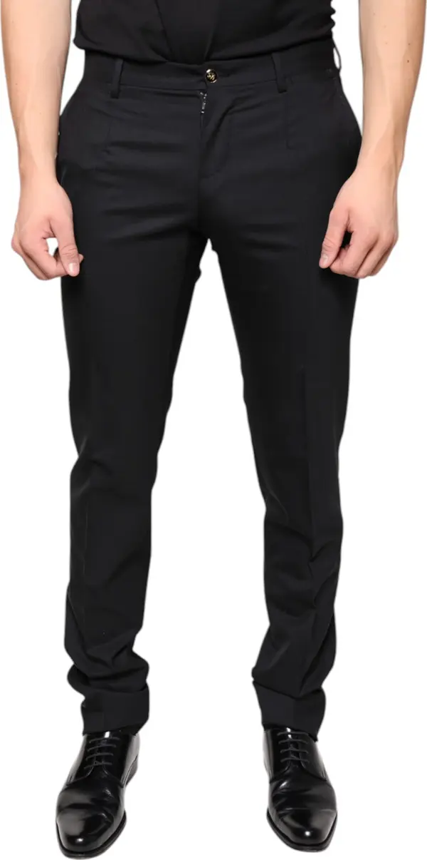 Black Wool Skinny Men Dress Pants