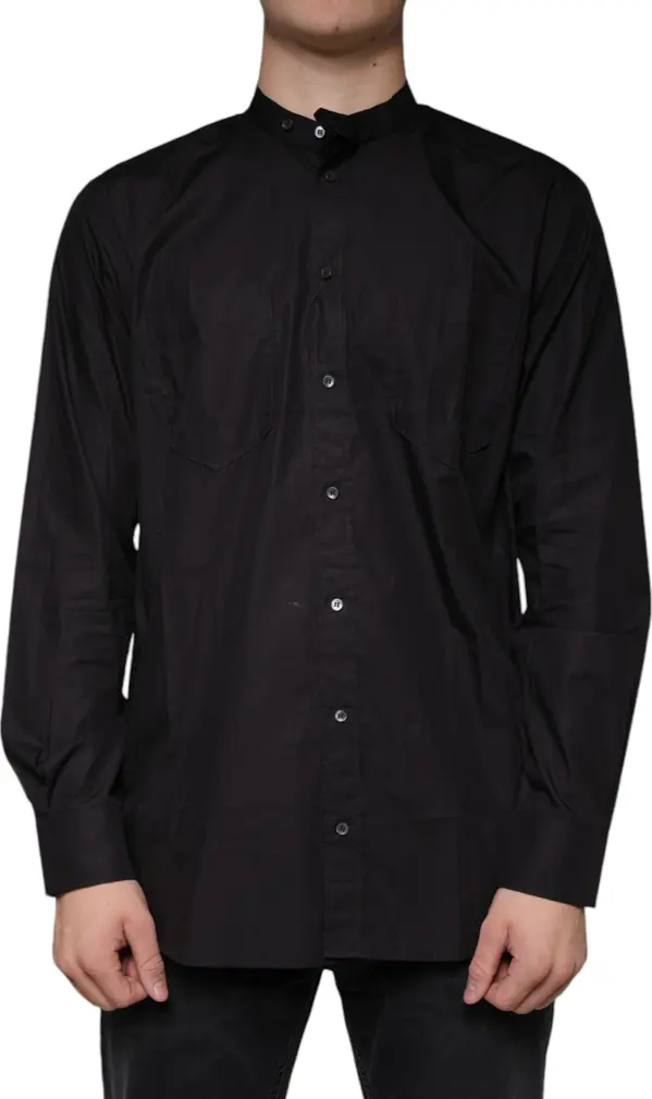 Black Cotton Button Down Men Casual Shirt