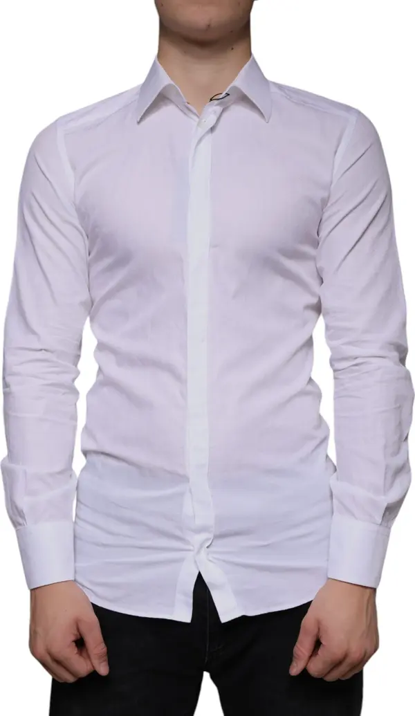 White Cotton Men Dress GOLD Formal Shirt