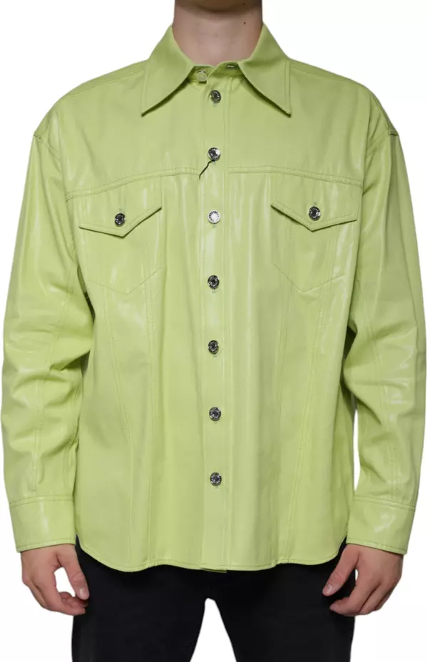 Green Cotton Collared Men Button Down Shirt