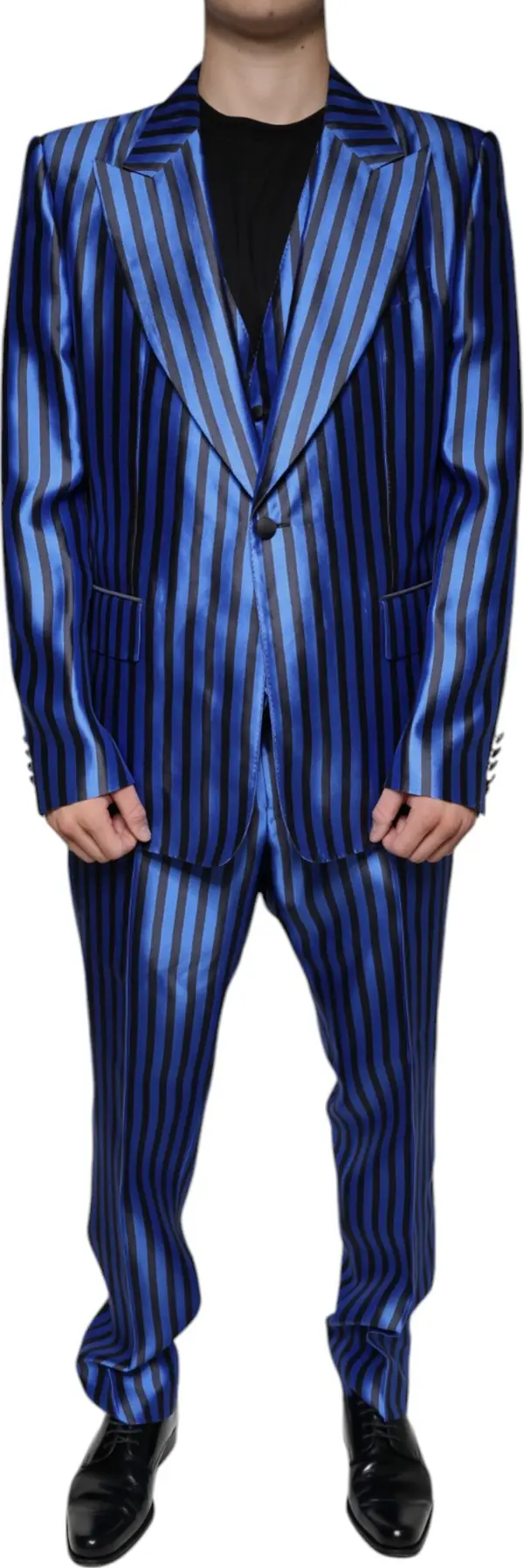 Metallic Blue Stripes Formal 3 Piece Suit
