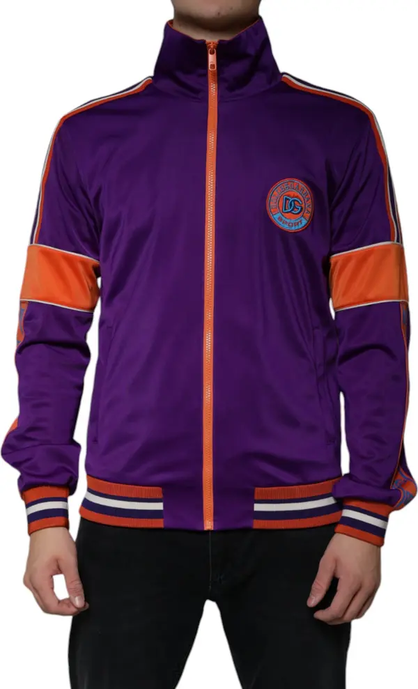 Purple Polyester Full Zip Long Sleeve Sweater