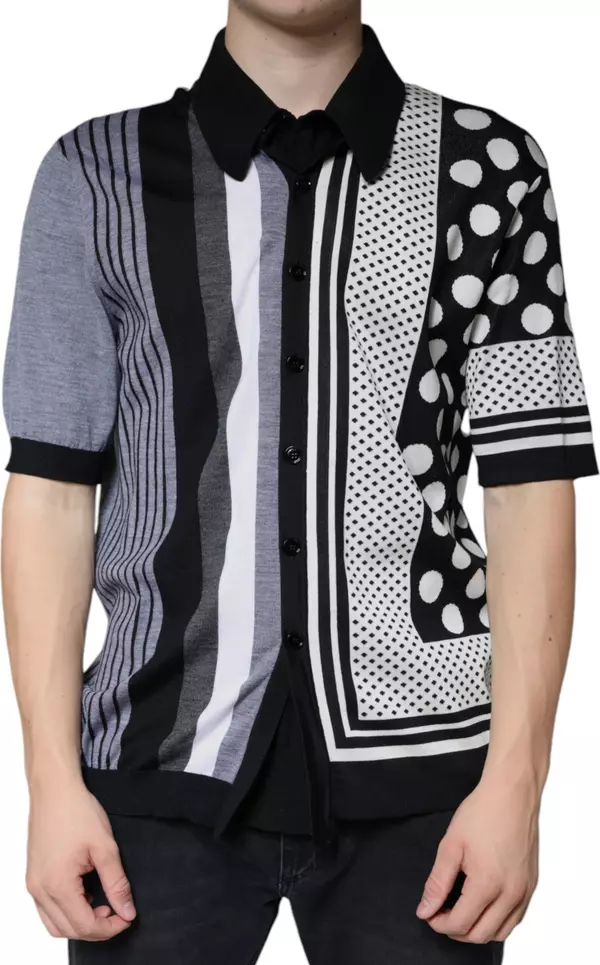 Black White Polka Dot Collared Polo T-shirt