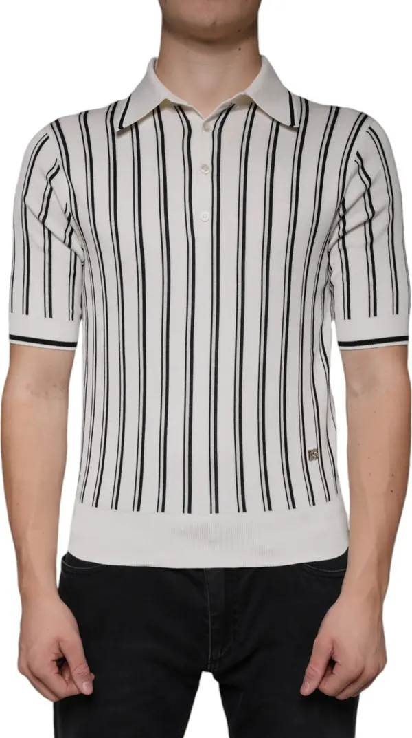 White Black Stripe Polo Short Sleeve T-shirt