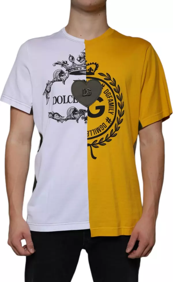 White Yellow Logo Print Short Sleeve T-shirt