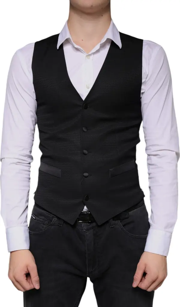 Black Wool Waistcoat Dress Formal Vest