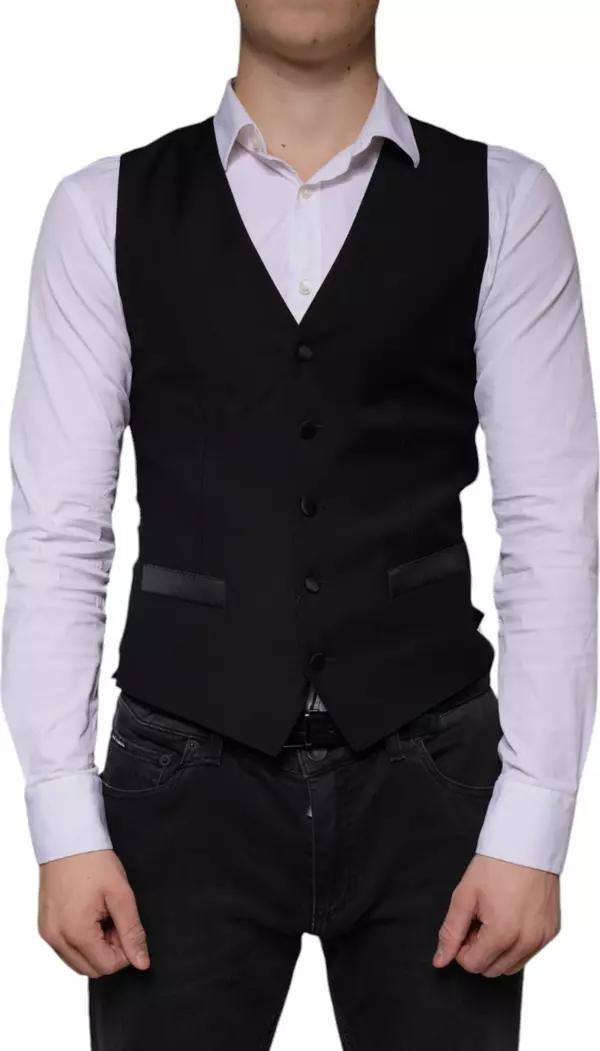 Black Wool Waistcoat Dress Formal Vest
